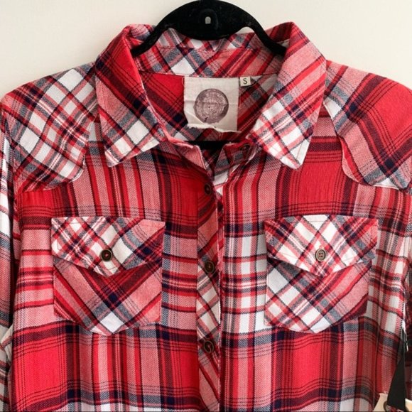 Ash & Ember Avalon Houston Fitted Plaid Flannel Shirt Red Size Small - Picture 3 of 15